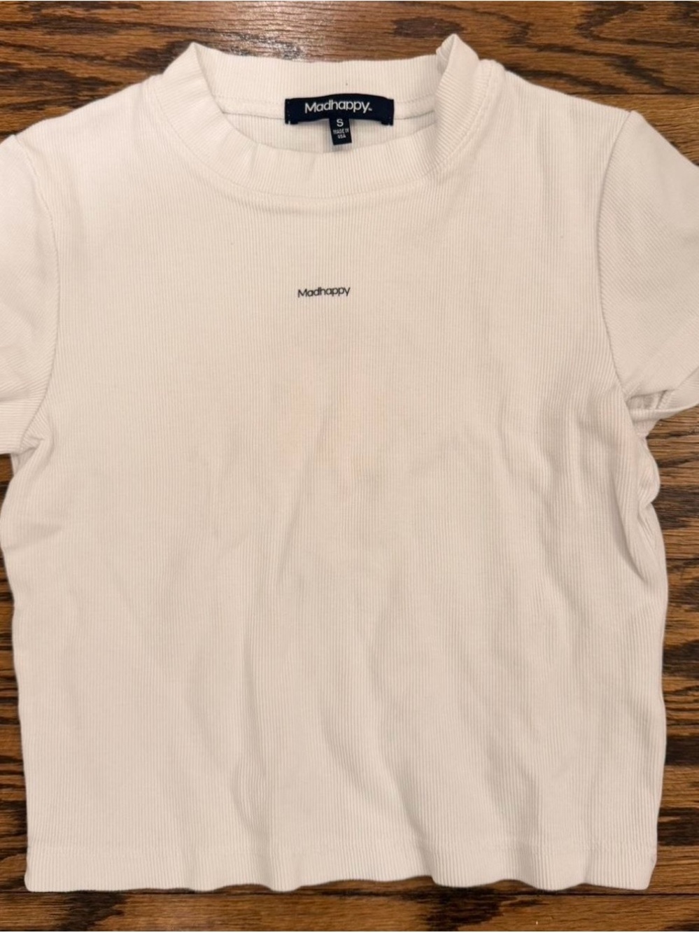 Madhappy Cream Ribbed Crop Tee with Mini Logo